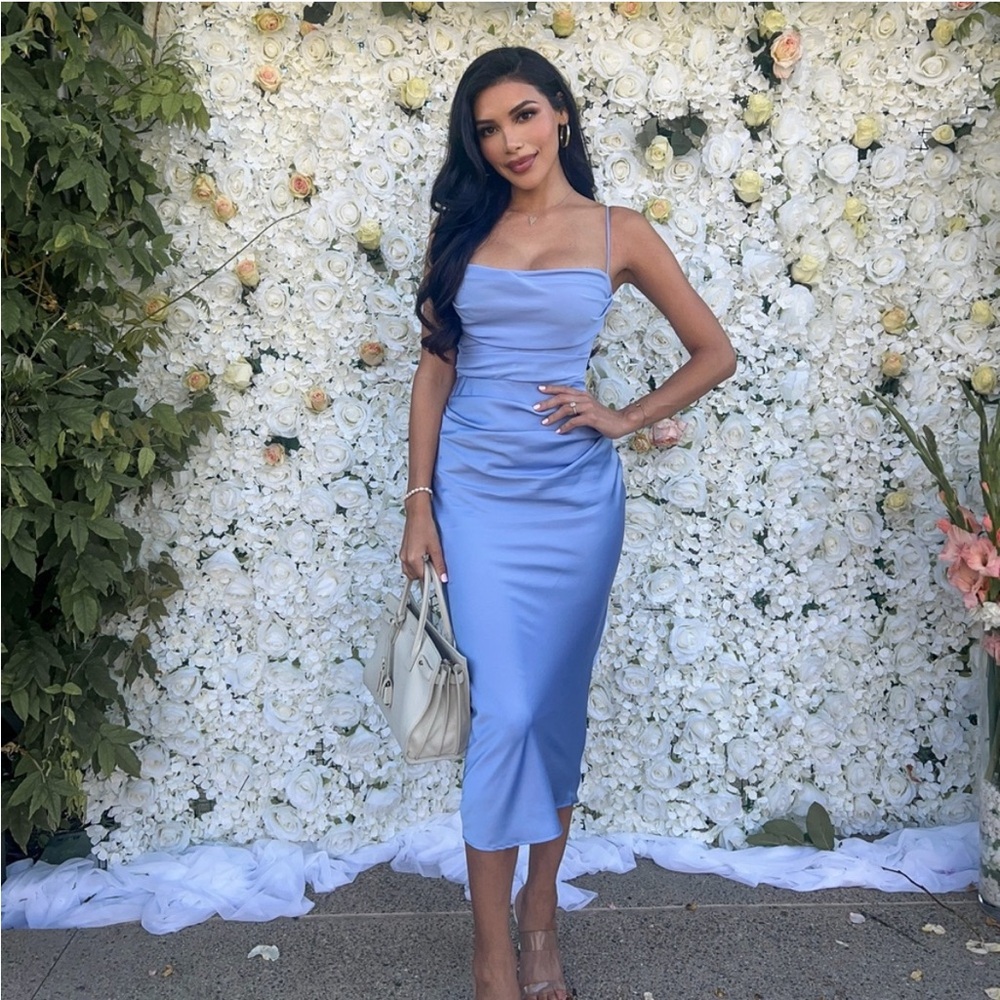 House of CB Blue Ruched One Shoulder Bodycon Dress